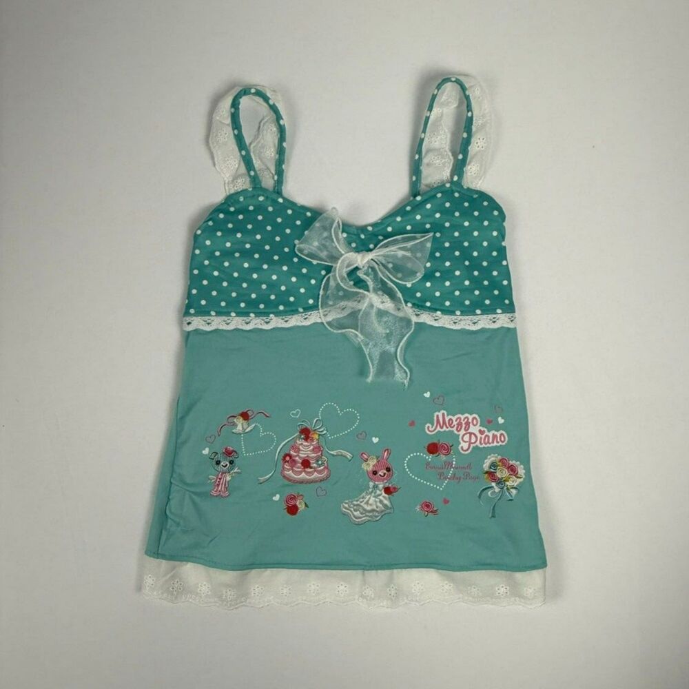 Gyaru Harajuku Teal Polka Dot Camisole Top - S